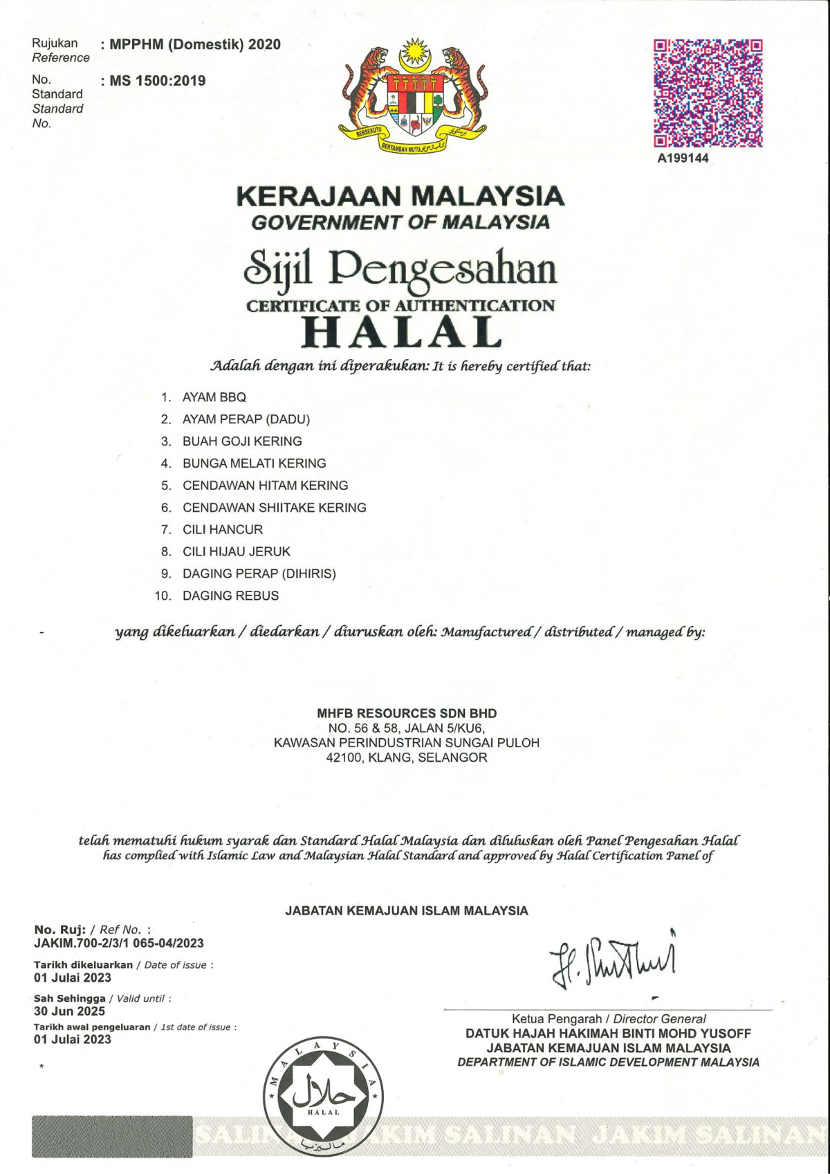 Halal Certificate Mhfb Resources Sdn Bhd